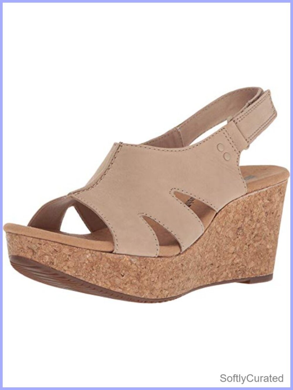 Clarks Sand Leather Platform Wedge Sandal Adjustable Slingback